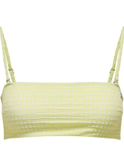 Haut de maillot de bain en bandeau jaune pâle vichy