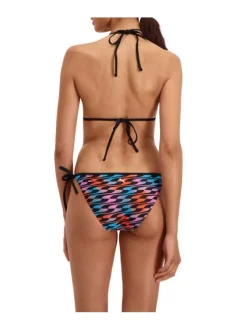 Haut de maillot de bain multicolore fantaisie avec des liens à nouer au niveau de la nuque et du dos