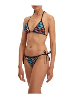 Haut de maillot de bain multicolore fantaisie avec des liens à nouer au niveau de la nuque et du dos