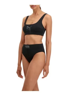 Haut de maillot de bain noir fantaisie coupe près du corps avec un col carré
