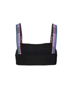 Haut de maillot de bain noir fantaisie coupe près du corps avec un col carré et des manches à bretelles larges