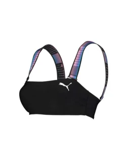 Haut de maillot de bain noir fantaisie coupe près du corps avec un col carré et des manches à bretelles larges