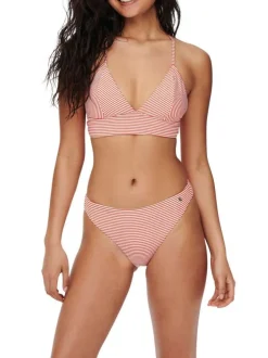 Haut de maillot de bain rouge à rayures et à bretelles croisées