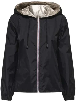 Imperméable à capuche noir uni réversible avec une coupe droite