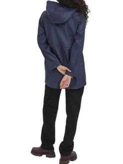 Imperméable ciré marine pourvu d'un col à capuche avec cordon de serrage