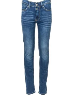 Jean bleu en coton avec une coupe skinny et étiquette d'authentification