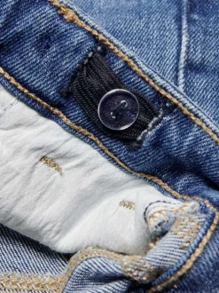 Jean bleu en coton coupe régulière effet délavé et 5 poches