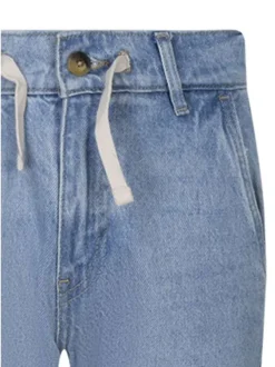 Jean en coton bleu à coupe droite pourvu d'une taille élastiquée