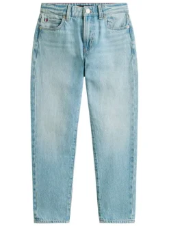 Jean en coton bleu aspect délavé à coupe droite pourvu de poches