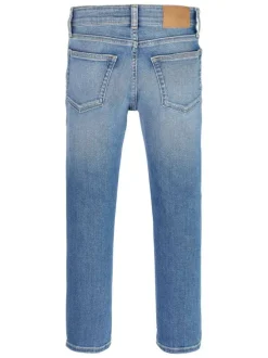 Jean en coton bleu délavé aux cuisses avec une coupe regular fit