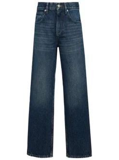Jean en coton bleu indigo légèrement délavé à coupe regular fit et taille haute