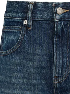 Jean en coton bleu indigo légèrement délavé à coupe regular fit et taille haute