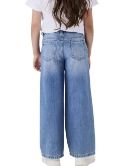 Jean en coton bleu légèrement délavé à taille basse avec une coupe large