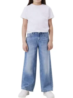 Jean en coton bleu légèrement délavé à taille basse avec une coupe large