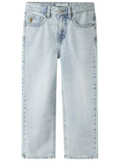 Jean en coton bleu stone uni à coupe regular fit et à taille mi-haute