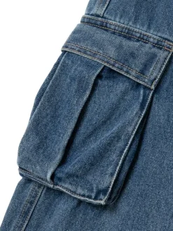 Jean en coton bleu uni avec poches cargo et poches plaquées arrière