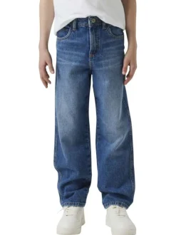Jean en coton bleu uni pourvu d'une coupe droite et de multiples poches