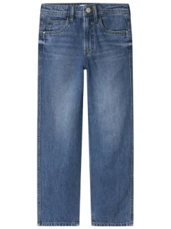 Jean en coton bleu uni pourvu d'une coupe droite et de multiples poches
