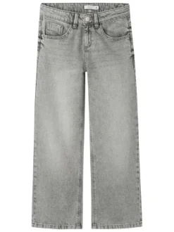 Jean en coton gris clair légèrement délavé à taille basse avec une coupe large