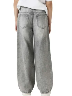 Jean en coton gris clair légèrement délavé à taille basse avec une coupe large