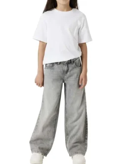 Jean en coton gris clair légèrement délavé à taille basse avec une coupe large