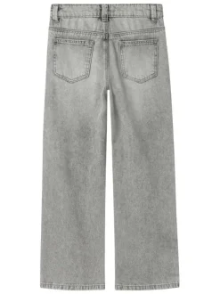 Jean en coton gris clair légèrement délavé à taille basse avec une coupe large