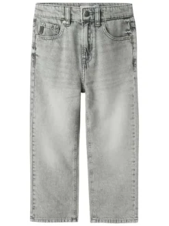 Jean en coton gris clair uni pourvu d'une coupe droite et de multiples poches