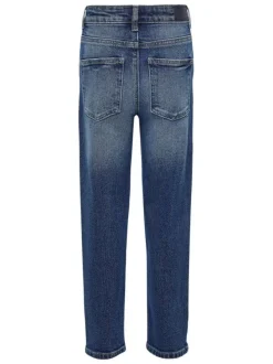 Jean en coton indigo effet délavé et déchiré avec une coupe droite