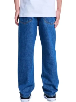 Jean en coton indigo uni avec une coupe droite et de multiples poches