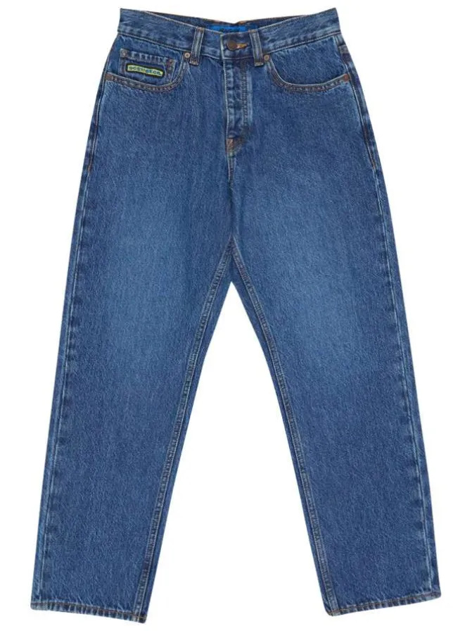 Jean en coton indigo uni avec une coupe droite et de multiples poches