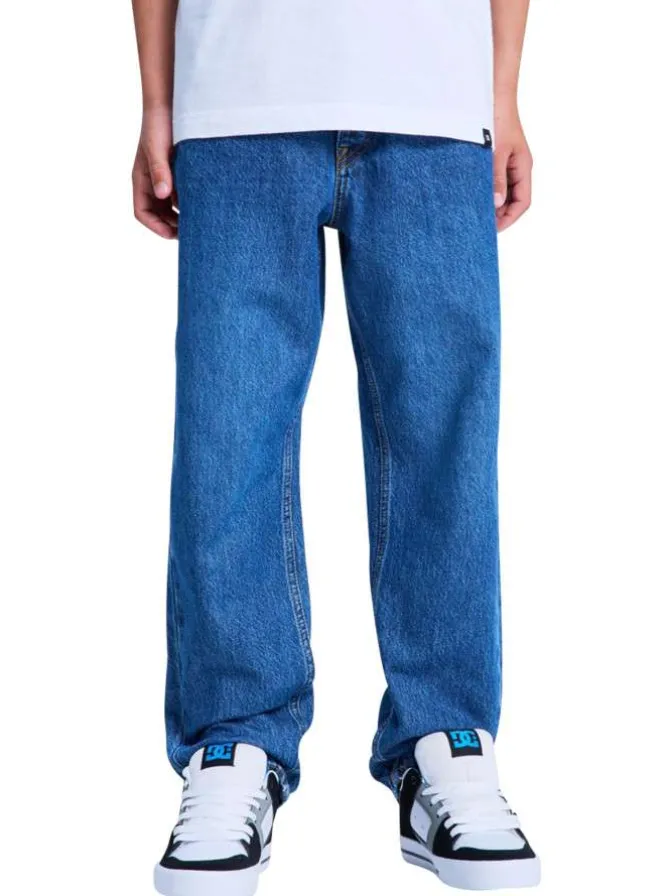 Jean en coton indigo uni avec une coupe droite et de multiples poches