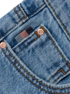 Jean en coton mélangé bleu uni avec une coupe regular fit et 3 poches avants