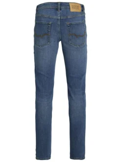 Jean en coton mélangé bleu à coupe slim pourvu de coutures contrastées