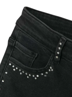 Jean en coton mélangé noir uni coupe ample pourvu de multiples poches