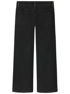 Jean en coton mélangé noir uni coupe ample pourvu de multiples poches