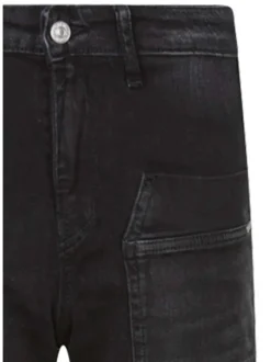 Jean en coton noir délavé à coupe large avec 2 poches et logo en métal