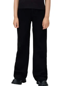 Jean en coton noir uni à coupe large au niveau des jambes et à taille haute