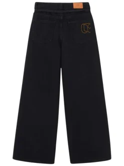 Jean en coton noir uni avec une coupe droite et des passants