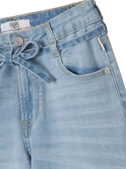 Jean en coton stone uni avec une coupe haute et un patch d'authenticité