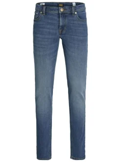 Jean glenn en coton bleu avec une coupe slim et des passants pour ceinture