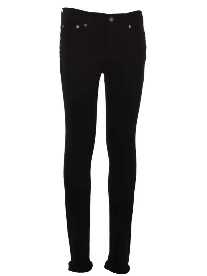 Jean noir en coton uni à style 5 poches avec une coupe skinny