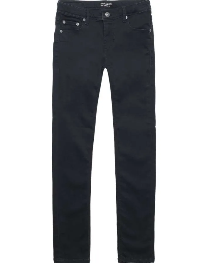 Jean noir en coton uni à style 5 poches avec une coupe skinny