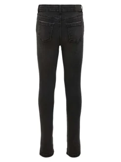 Jean noir en coton uni avec une coupe skinny et passants pour ceinture à la taille