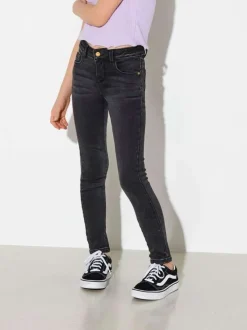 Jean noir en coton uni avec une coupe skinny et passants pour ceinture à la taille