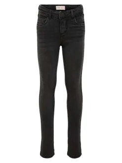 Jean noir en coton uni avec une coupe skinny et passants pour ceinture à la taille