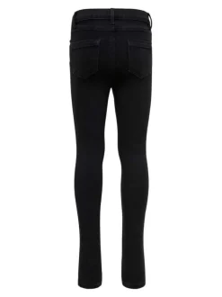 Jean noir uni en coton avec une coupe skinny fermé par des boutons gris à poches