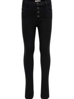 Jean noir uni en coton avec une coupe skinny fermé par des boutons gris à poches