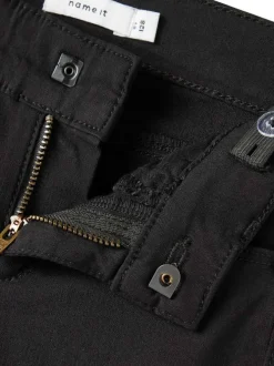 Jean skinny Polly 5 poches en tissu fin noir effet satiné à taille ajustable par crochet