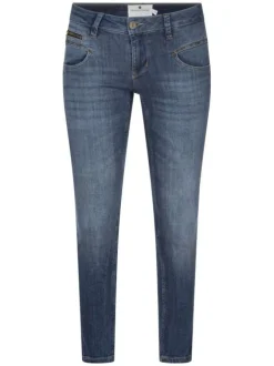 Jean Alexa Cropped en coton mélangé bleu effet délavé avec une coupe slim