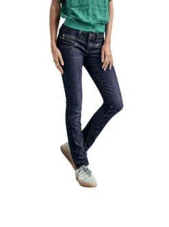 Jean Alexa Slim en coton mélangé brut uni avec une coupe slim et des zips et détails fantaisies sur poches